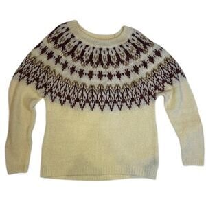 STOIC Cream and Burgandy Fairisle Nordic Oversized Sweater Women's MEDIUM